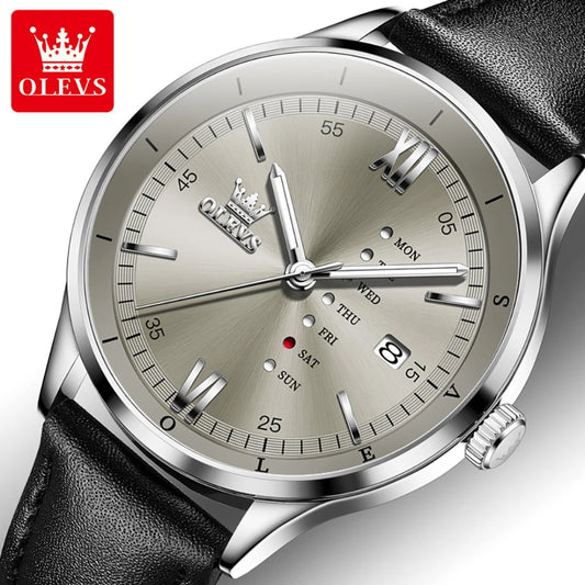 Reloj de Cuarzo con Correa de Cuero, Cronógrafo con Esfera Redonda y Calendario, Modelo 2931