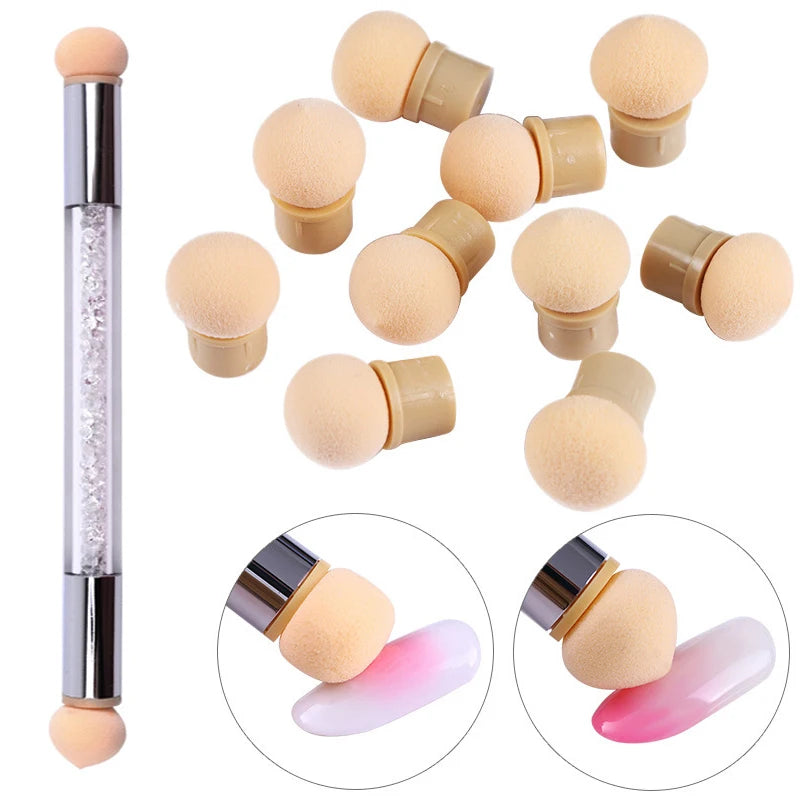 Cabezales de esponja de repuesto para uñas, pincel degradado de Color de esmalte de Gel, polvo brillante, bolígrafo de puntos para accesorios de manicura, herramientas