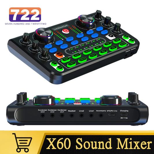Mezclador de Sonido Portátil Profesional X60 con Tarjeta de Sonido en Inglés - Compacto y Conveniente para Transmisiones en Vivo y Canto en KTV