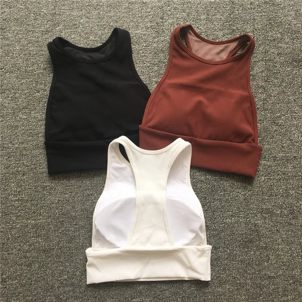 Chaleco de Alto Impacto con Almohadilla para Mujer - Sujetador Deportivo de Nailon con Tirantes, Tops Cortos de Cuello Alto para Gimnasio, Bralette de Fitness, Blusas Activas 2024