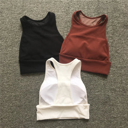 Chaleco de Alto Impacto con Almohadilla para Mujer - Sujetador Deportivo de Nailon con Tirantes, Tops Cortos de Cuello Alto para Gimnasio, Bralette de Fitness, Blusas Activas 2024