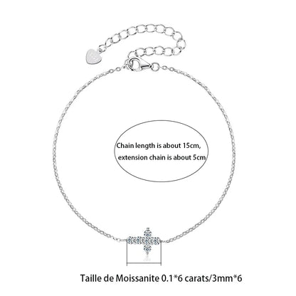 Pulsera de plata S925 con Cruz de moissanita de 0,6 quilates, brazalete clásico versátil, estilo europeo y americano, sencillo, para fiesta y uso diario