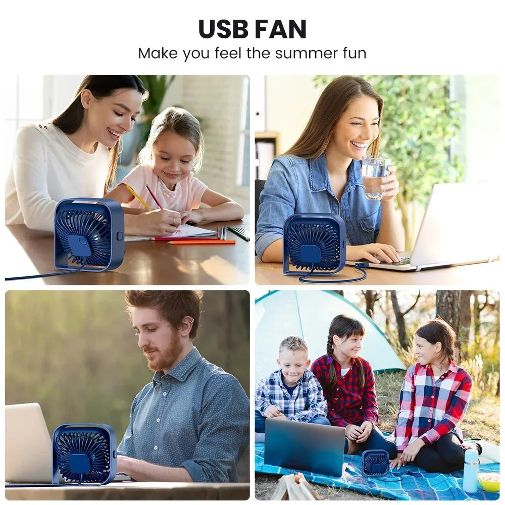 TOPK Mini Ventilador Portátil USB de Escritorio con Cabezal Giratorio 360°, 3 Velocidades Silenciosas para Oficina, Hogar y Camping