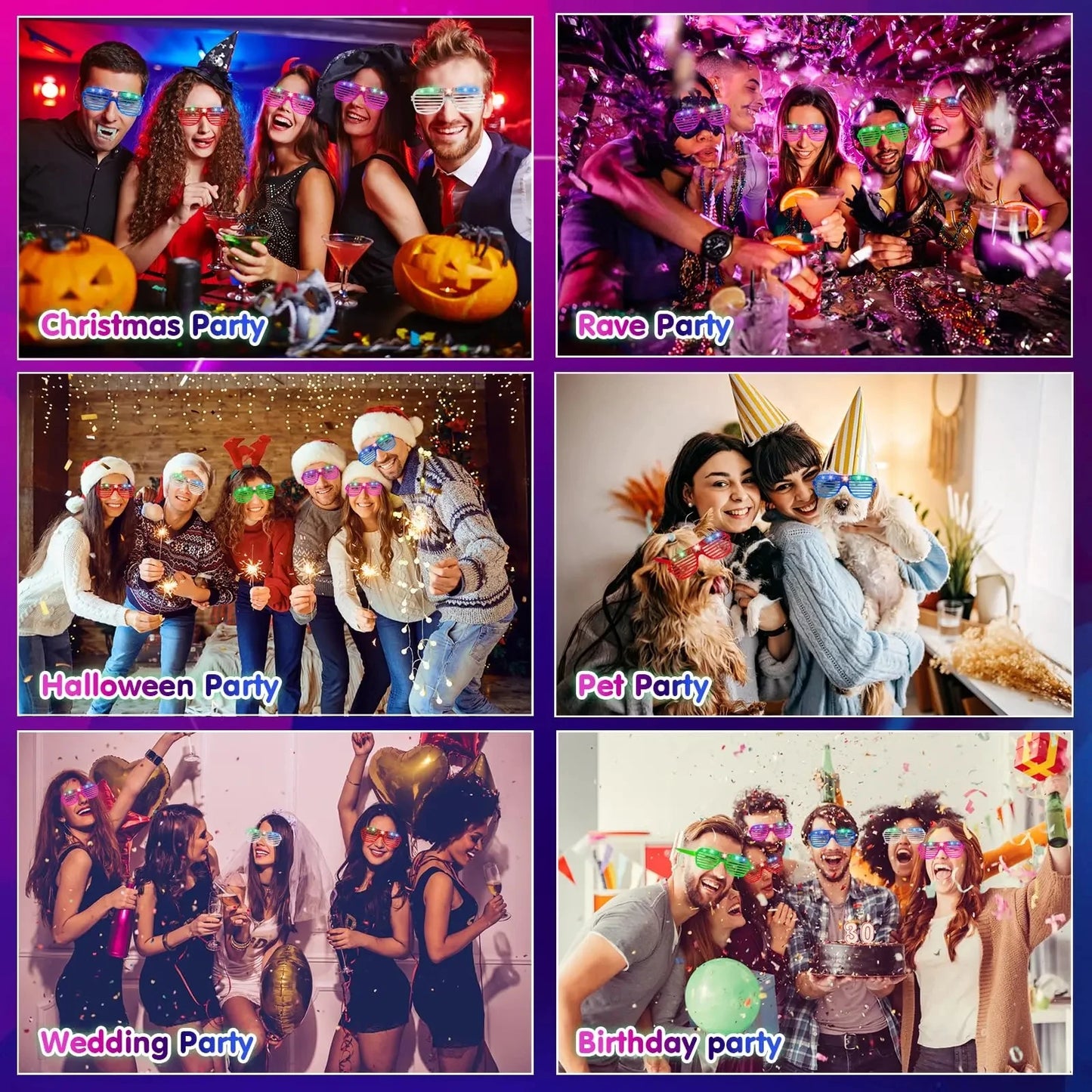 Gafas LED Brillantes que Brillan en la Oscuridad - Múltiples Colores Neon para Fiestas y Celebraciones