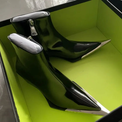 Botas Cortas de Tacón Alto para Mujer - Botines de Vaquero con Punta de Hierro y Cremallera, Estilo Británico, Martin Grueso