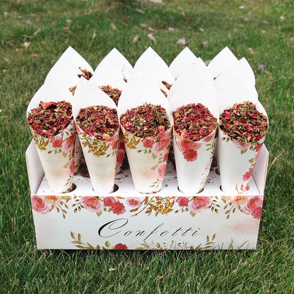 Soporte de Bandeja de Papel Kraft para Conos de Confeti en Bodas - Elegante Soporte para Conos de Papel en Bodas Rústicas y Decoración Floral