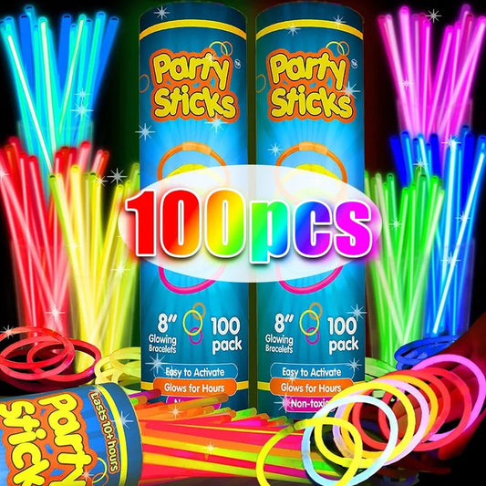 Barras de Neón Fluorescentes para Fiestas - Pulseras y Collares DIY Brillan en la Oscuridad - Decoración de Cumpleaños