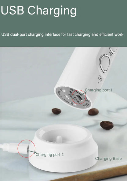 Espumador de Leche Eléctrico USB Recargable Inalámbrico - Batidor de Mano con 3 Velocidades para Latte, Cappuccino y Chocolate Caliente