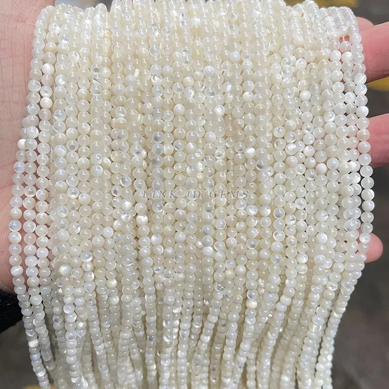 Cuentas de concha de nácar blanca Natural, espaciador suelto redondo para fabricación de joyas, pulsera DIY, accesorio de collar, 2, 3 y 4mm