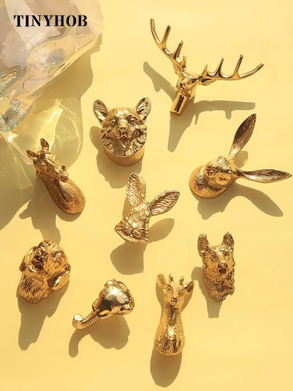 Tiradores de Muebles de Latón con Diseño Creativo de Animales y Plantas – Perillas Retro para Cajones y Armarios Pequeños, Manijas Doradas para Tocadores