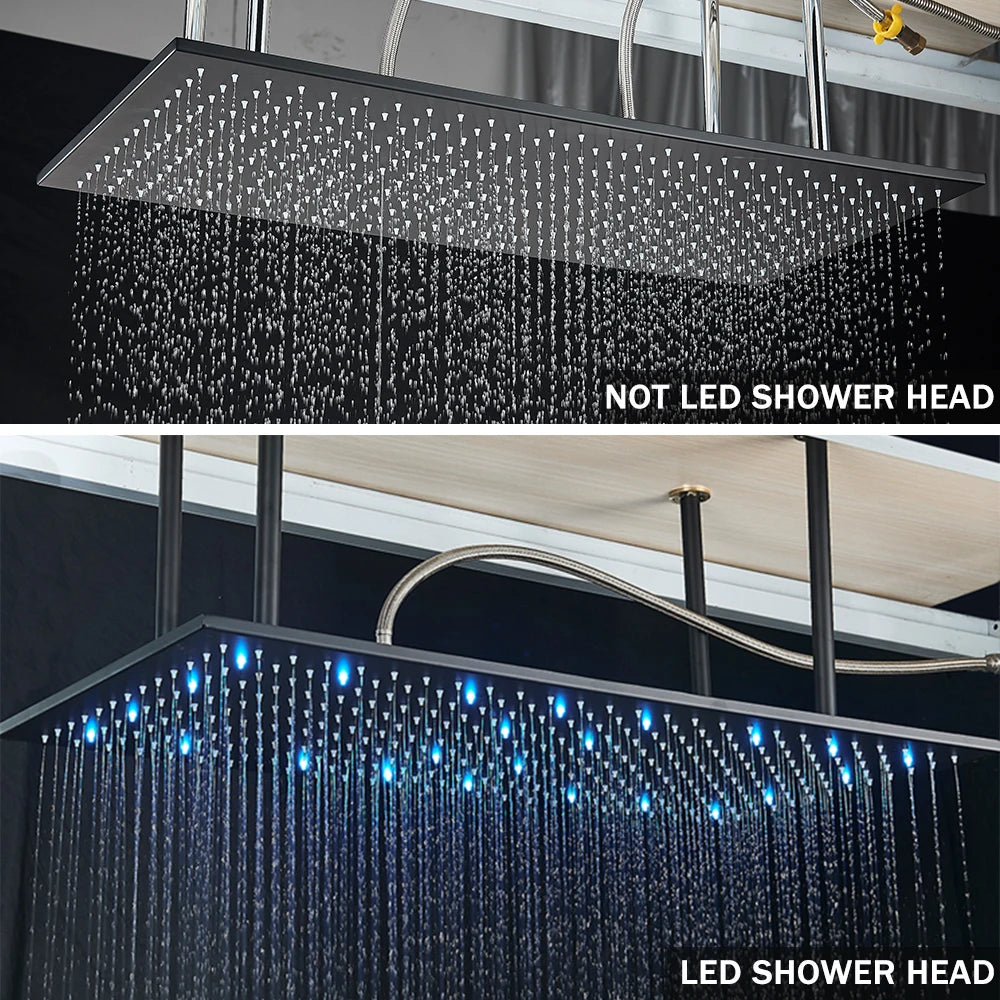 Grifo Termostático para Ducha Rozin de Latón Negro con Mezclador de Lluvia en el Techo de 40*80cm, Grifo Mezclador de Ducha Empotrado para Baño