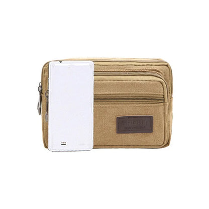 Bolso de Cintura Multifuncional de Lona para Hombre - Fanny Pack Deportivo, Duradero y de Alta Capacidad, Bolsa Portátil para Teléfono y Monedero