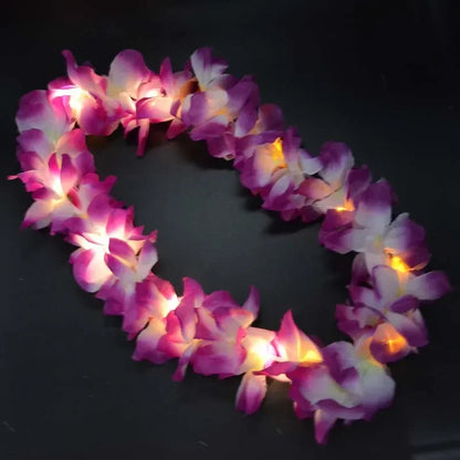Collar Luminoso de Flores Hawaianas para Mujeres y Niñas - Guirnalda Hula para Bodas, Fiestas Tropicales y Luau