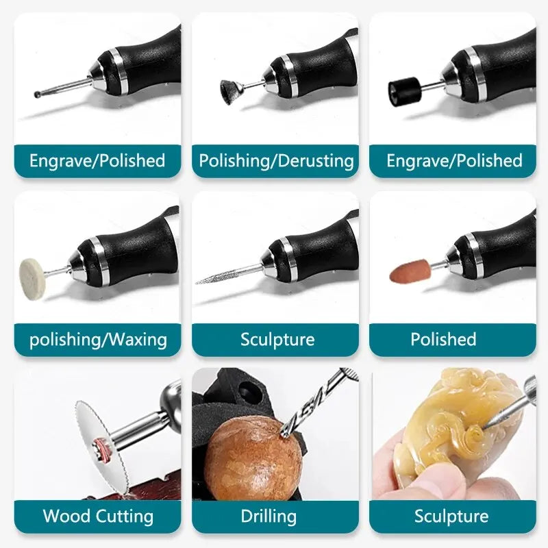 Kit de Herramientas Rotativas Inalámbricas USB para Trabajos en Madera, Grabado y DIY en Joyería, Metal y Vidrio - Taladro Inalámbrico Mini