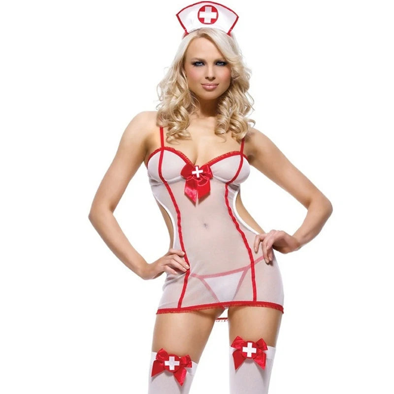 Uniforme de Enfermera Sexy para Mujer - Lencería Cosplay de Doctor y Enfermera, Baby Doll de Encaje, Disfraz Erótico para Juegos Sexuales