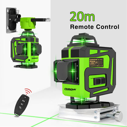 Clubiona Nivel Láser 16/12 Líneas Verde Autonivelante 360° Horizontal y Vertical, Rayo Verde Súper Potente, Herramienta de Nivelación con Modo de Pulso