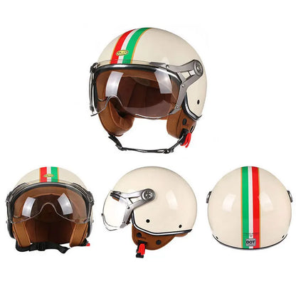 Casco de Moto de Cara Abierta para Hombre y Mujer, Retro y Vintage, Aprobado por DOT, 3/4 para Chopper y Scooter