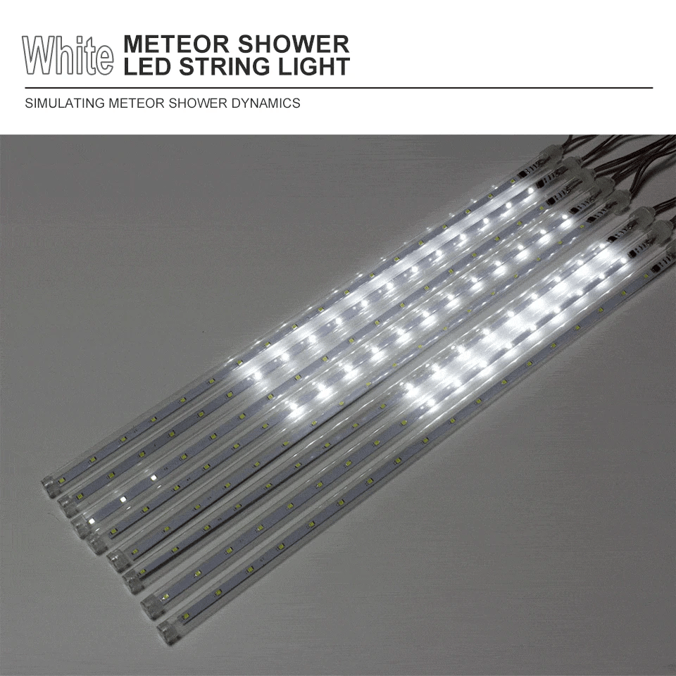 Luces de Cuerda LED de Lluvia de Meteoros 50cm con Enchufe EU, 8 Tubos Impermeables para Decoración de Navidad y Exterior