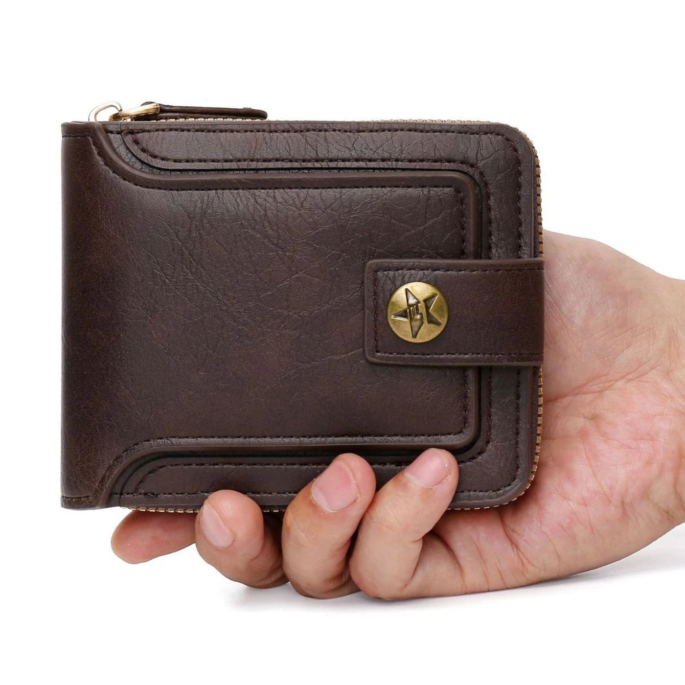 Billetera Hombre Vintage de Alta Calidad en Cuero PU con Bolsillo para Monedas, Tríptico y Cremallera