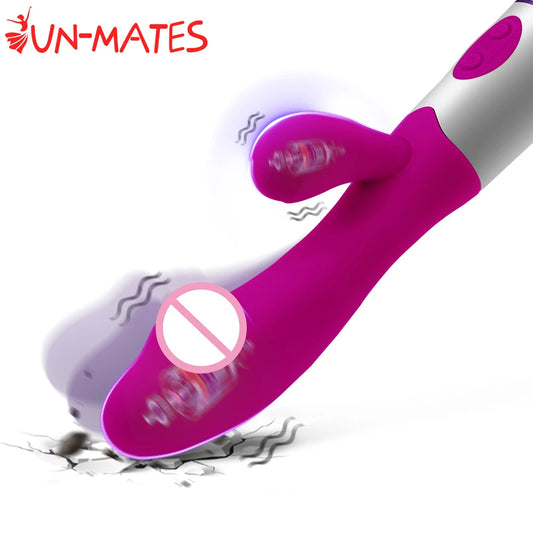 Vibrador Rabbit Recargable, Dildo Dual con Vibración, Masajeador de Punto G y Clítoris, Juguete Sexual para Mujeres