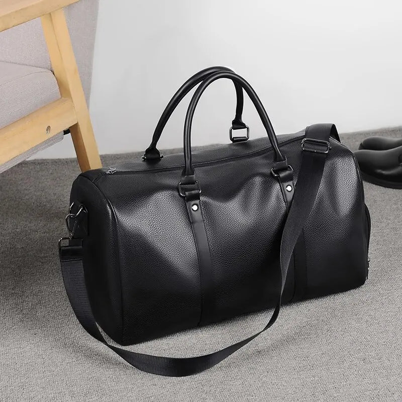 Bolso Retro Deportivo y de Viaje | Impermeable de Gran Capacidad | Bolsa de Entrenamiento PU con Compartimento para Zapatos