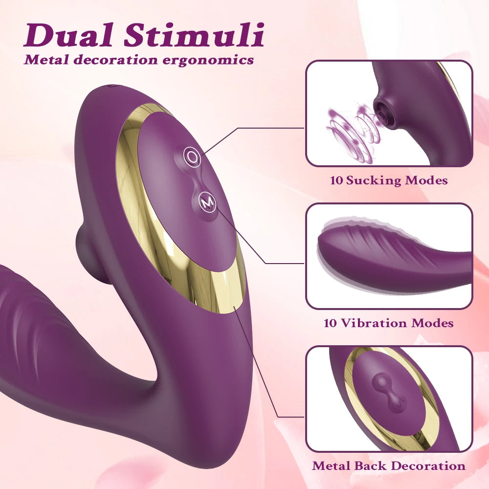 Vibrador de Succión y Vibración para Mujeres – Estimulador Clítoris, Pezones y Dildo con 10 Modos de Vibración y Succión, Juguete Sexual para Adultos