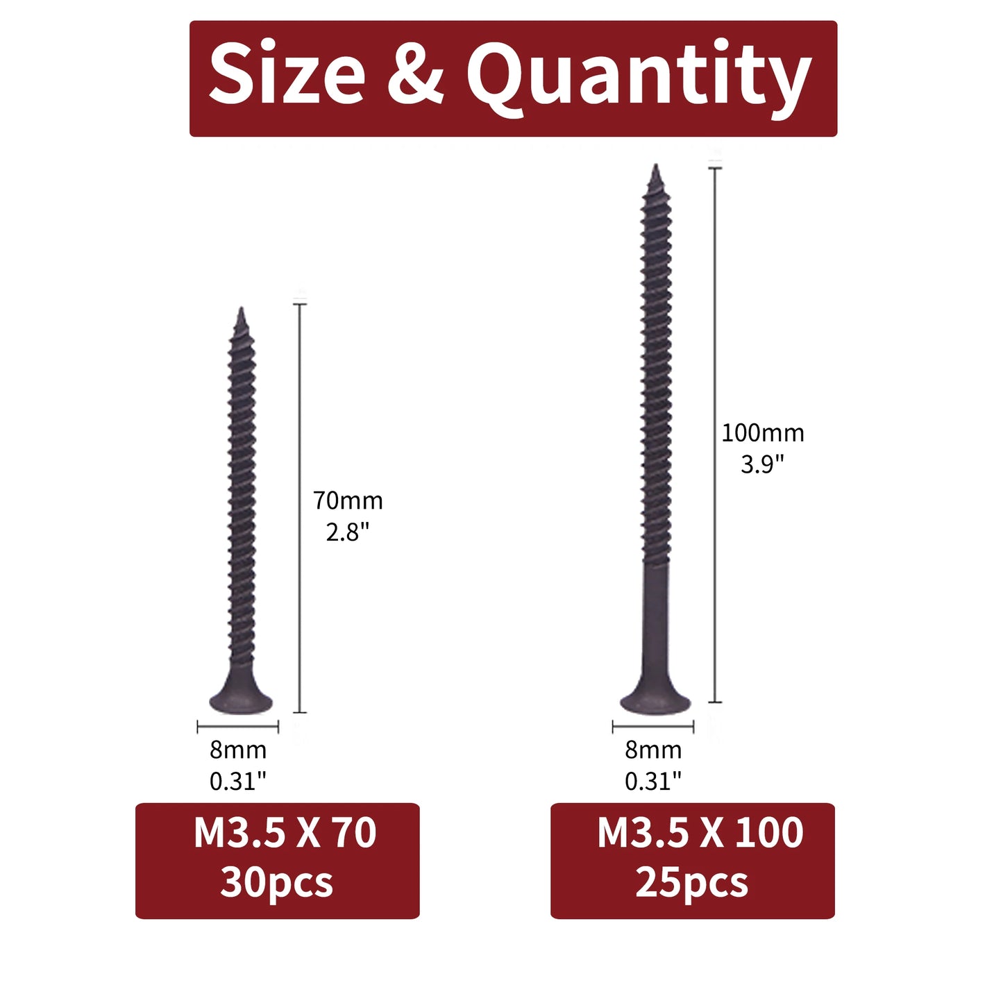 Tornillos para Madera 8 x 2" - Set de 25/30 Piezas con Recubrimiento de Fosfato Negro