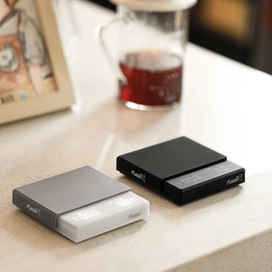 Báscula para Café Fuego Kitchen con Temporizador, Báscula Digital Recargable de Alta Precisión 0.1g, 3 Modos para Goteo y Espresso, Regalo para Baristas