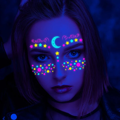 Set de 8 Calcomanías de Mariposa Fluorescentes | Tatuajes de Cara para Fiesta y Club Nocturno | Tatuajes Neón Impermeables para Festival de Música