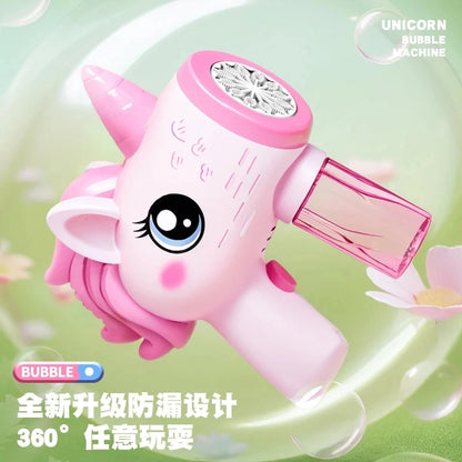 Pistola Eléctrica de Burbujas Unicornio 2024 para Niños - Máquina Automática con Luz, Juguete de Fiesta al Aire Libre