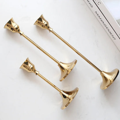 Juego de 3 Soportes para Velas de Metal Estilo Europeo, Decoración Dorada Simple para Bodas, Bar, Fiesta y Sala de Estar