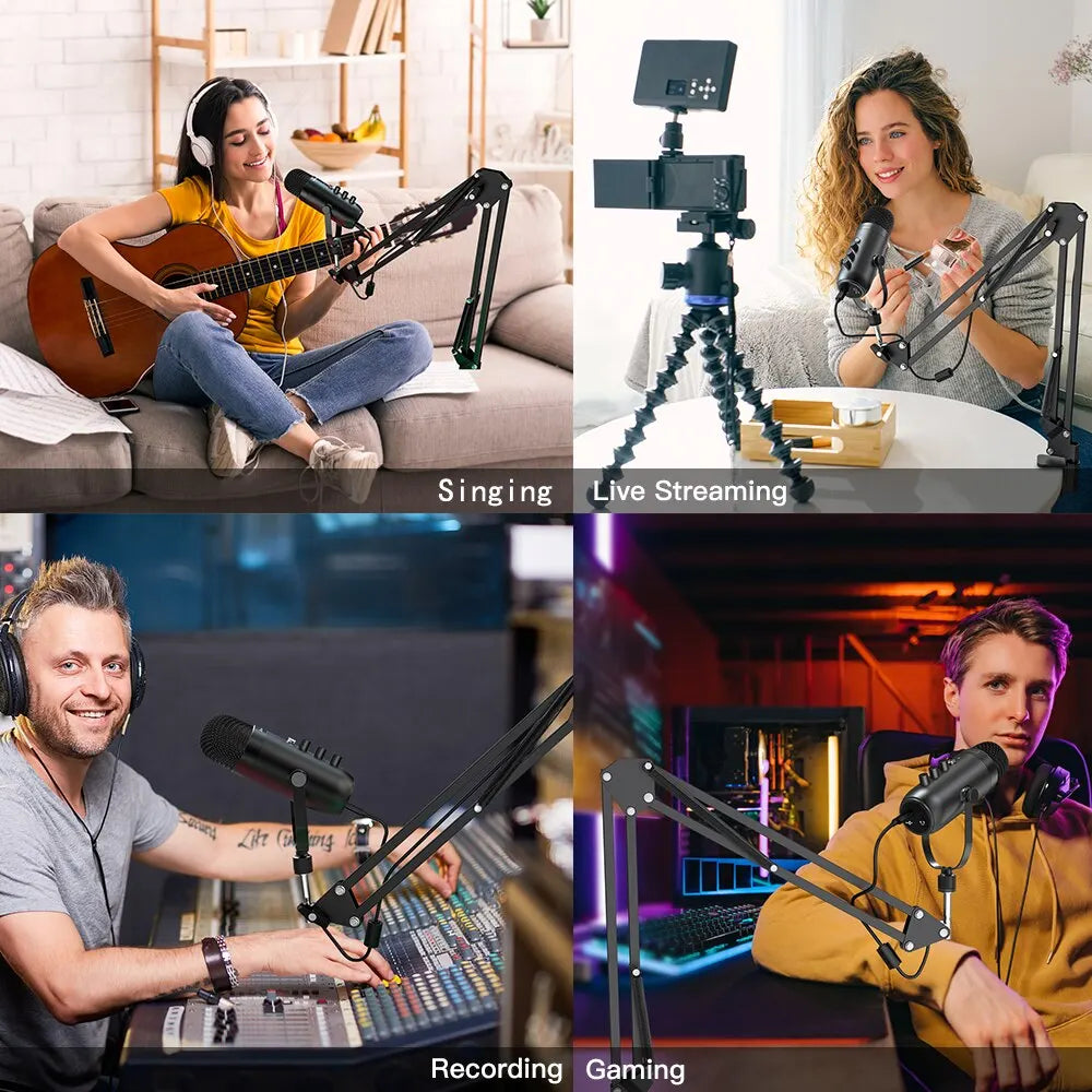 Kit de Micrófono Condensador USB Profesional para Streaming y Podcasting | Micrófono Cardioide con Brazo Boom para Grabación en Twitch y YouTube