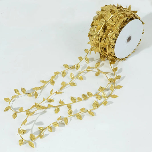 Guirnalda de Hojas de Seda Artificial para Decoración del Hogar, Guirnalda de Ratán con Flores Falsas y Hojas Doradas de 5M, Artesanía Hecha a Mano para Álbum de Recortes y Decoración de Bodas