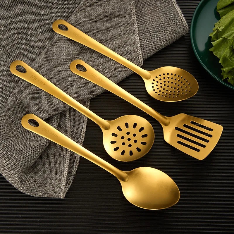 Juego de Cubiertos Coreanos de 6 Piezas de Acero Inoxidable | Set de Cubiertos Dorados para Cena y Olla Caliente | Estilo Coreano