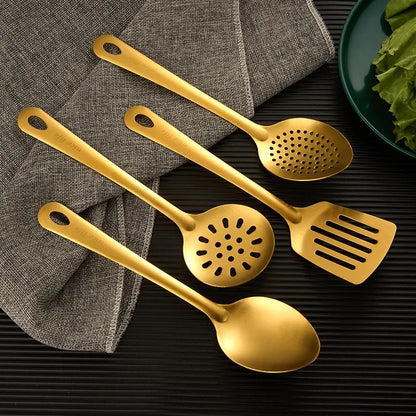Juego de Cubiertos Coreanos de 6 Piezas de Acero Inoxidable | Set de Cubiertos Dorados para Cena y Olla Caliente | Estilo Coreano