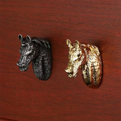 Tiradores de muebles con forma de cabeza de caballo, pomos de cajón de estilo retro en negro y gris, tiradores de aleación de zinc para armarios y cajones