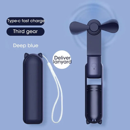 Ventilador Mini Portátil 2000mAh - USB Recargable, Plegable, Silencioso, Ideal para Oficina y Hogar, Power Bank Integrado
