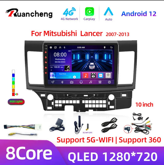 Reproductor Multimedia 2 DIN Android 12 para Mitsubishi Lancer 10 CY (2007-2017) - CarPlay, GPS, Pantalla IPS 4G y DVD