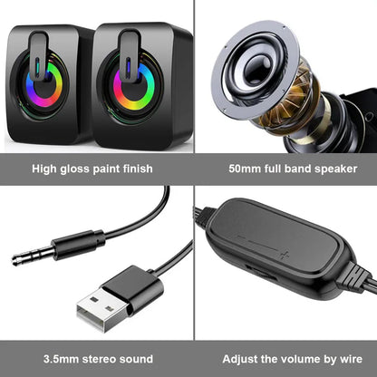 Altavoces USB para PC - Sound Box HIFI Estéreo con Micrófono y Luz LED para Escritorio