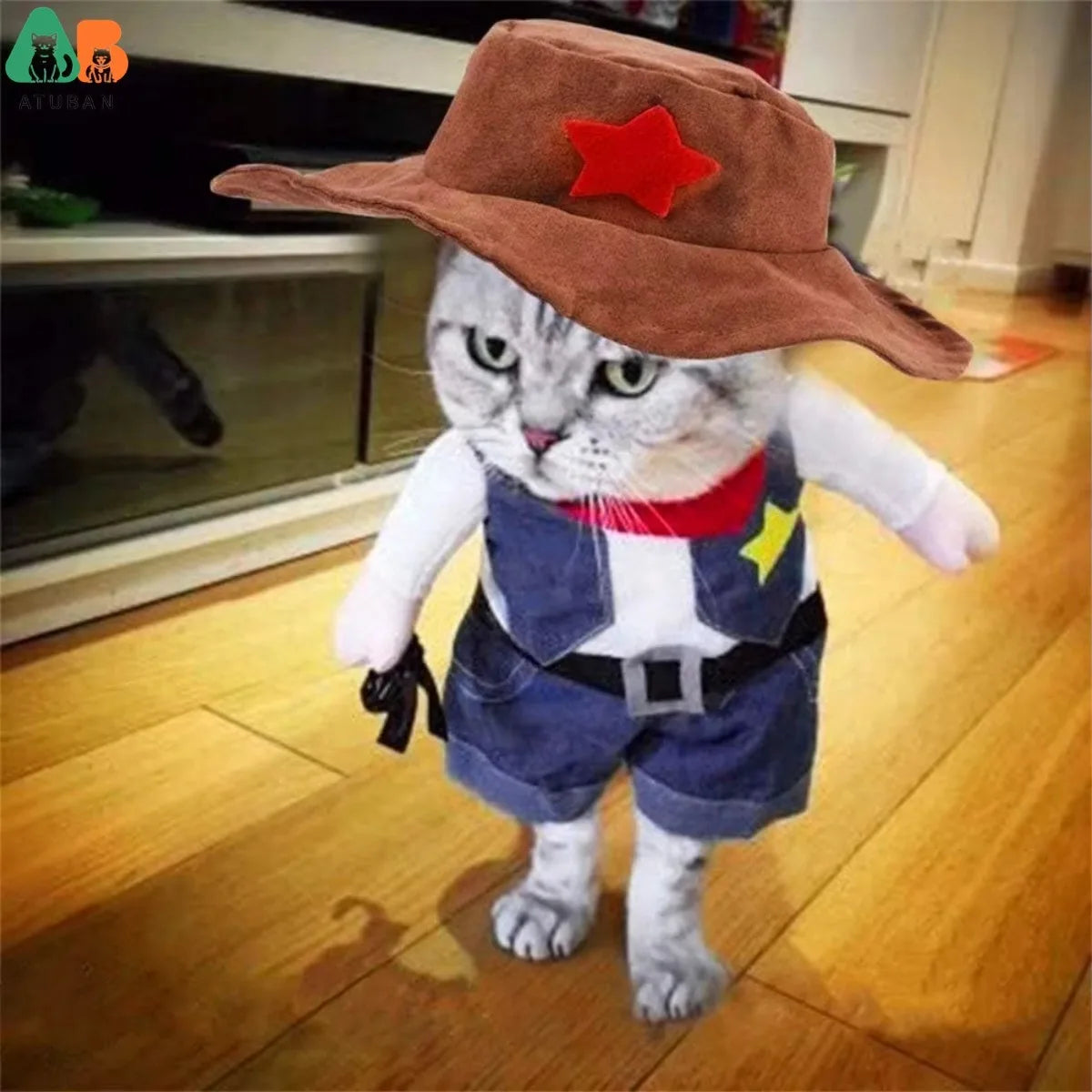 Disfraz de Halloween para Mascotas, Traje de Vaquero del Oeste con Sombrero, Ropa Divertida para Gatos y Perros Pequeños, Disfraz de Vaquero Adorable