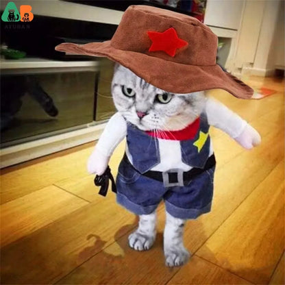 Disfraces de Halloween para mascotas, uniforme de vaquero del oeste con sombrero, traje de vaquero divertido para mascotas, ropa divertida para gatos y perros pequeños