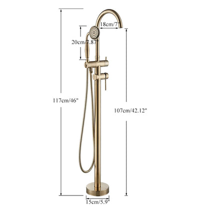 Grifo de Ducha de Piso en Oro Cepillado para Bañera | Mezclador de Agua Fría y Caliente con Manija Única