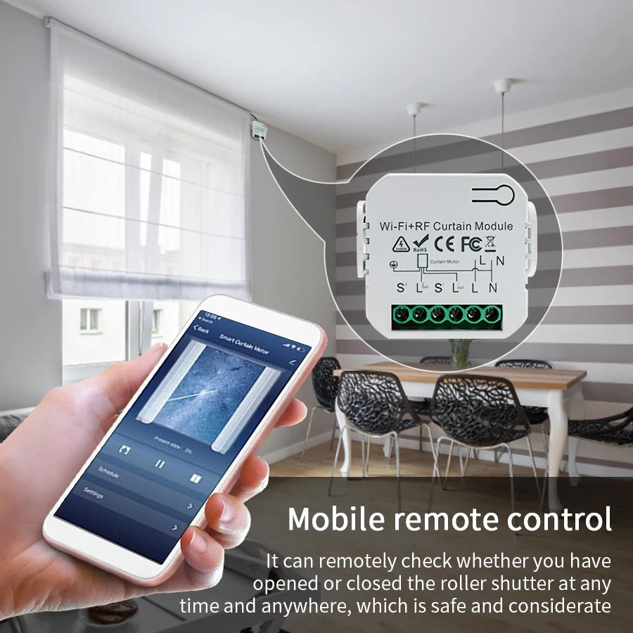 Interruptor Inteligente para Cortinas Tuya WiFi - Control Remoto RF433MHz para Persianas y Cortinas con Soporte para Google Home y Alexa