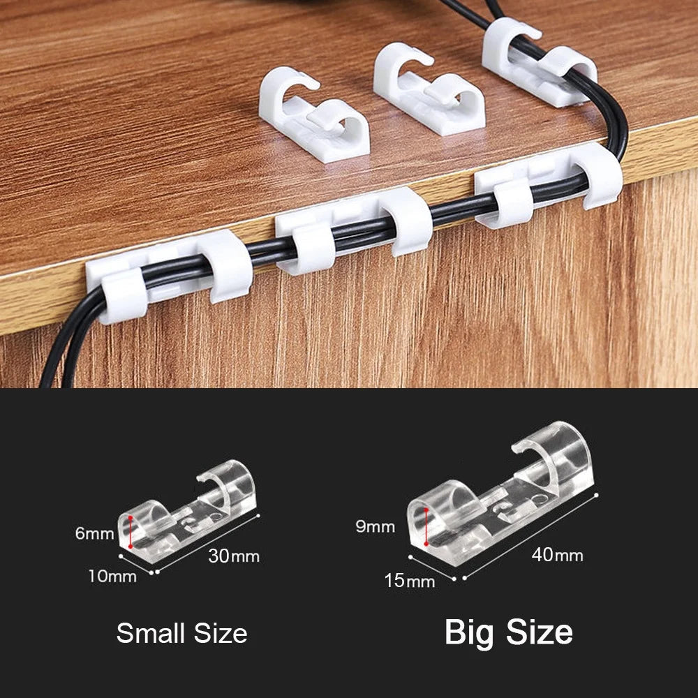 Clips Organizadores de Cable USB 20/5PCS - Soporte Adhesivo para Auriculares, Ratón y Gestión de Cables en Escritorio