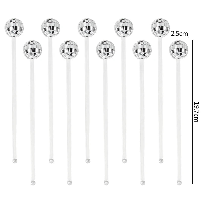 Agitadores de bolas de discoteca, palos de espejo de plástico para cócteles y bebidas, decoración de fiestas en el hogar, disponibles en 10/20/30/50 piezas