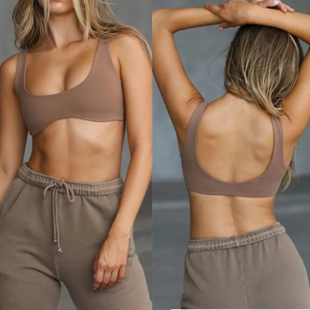 Sujetador Deportivo Unisex de Nailon Estirable con Tirantes Anchos, Dobladillo Curvado, Secado Rápido y Soporte Ligero para Yoga y Pilates
