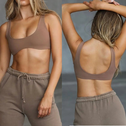Sujetador Deportivo Unisex de Nailon Estirable con Tirantes Anchos, Dobladillo Curvado, Secado Rápido y Soporte Ligero para Yoga y Pilates