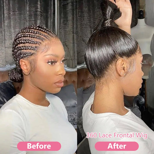Peluca de cabello humano liso de 13x4 y 13x6 para mujeres negras, postizo de encaje Frontal completo 360, pelo brasileño predespuntado