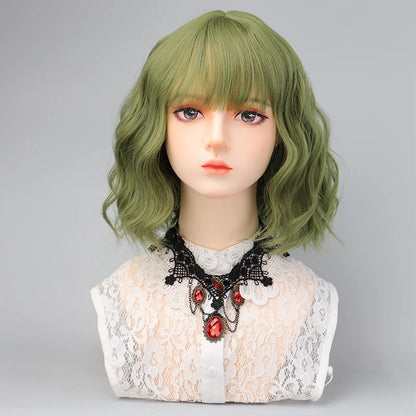 Peluca Sintética Corta con Flequillo para Mujer, Peluquín Verde Natural de Cosplay de Alta Calidad