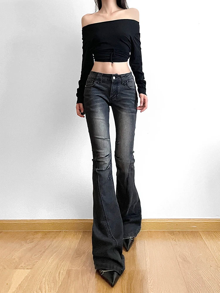 Rockmore-pantalones vaqueros Acampanados para mujer, ropa de calle de tiro bajo, estética y2k, Estilo Vintage, Grunge